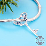 925 Silver Plant Mickey Key Zirconia Bead Charm Bracelet Necklace Berloque