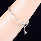925 Silver Plant Mickey Key Zirconia Bead Charm Bracelet Necklace Berloque