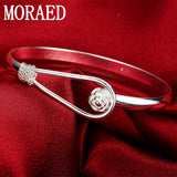 925 Silver Rose Flower Cuff Bangles For Women