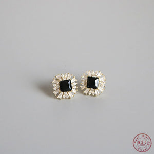 925 Silver Plated 14K Zircon Earrings French Vintage Jewelry