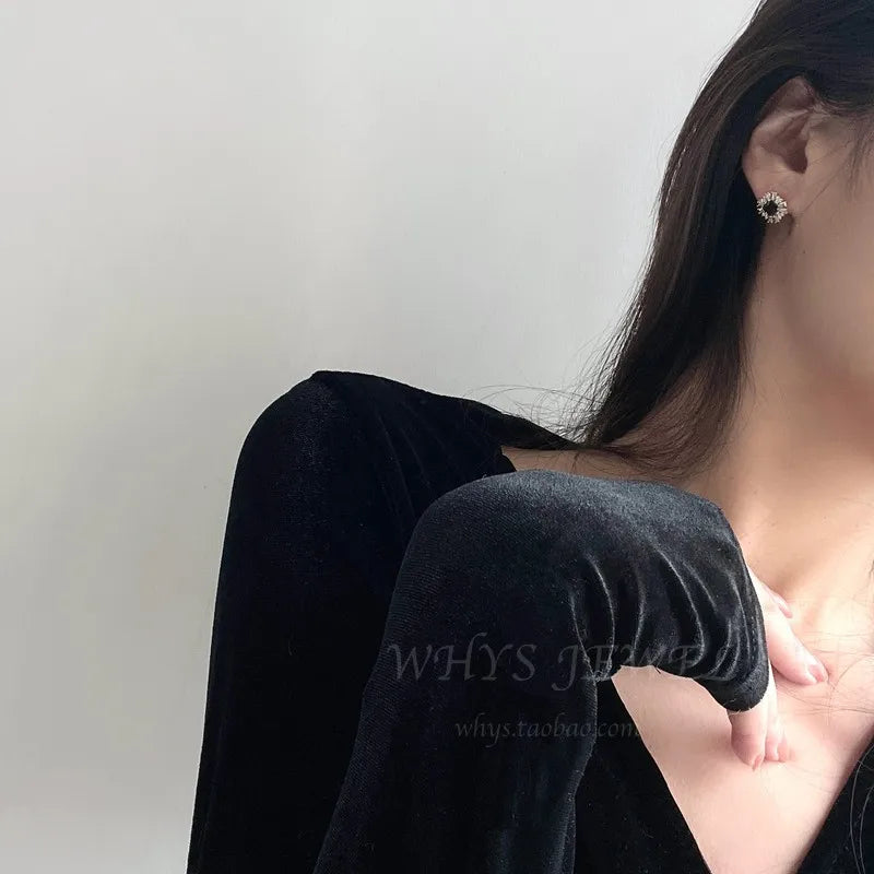 925 Silver Plated 14K Zircon Earrings French Vintage Jewelry