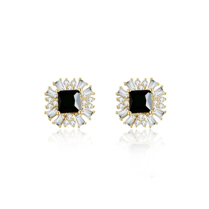925 Silver Plated 14K Zircon Earrings French Vintage Jewelry