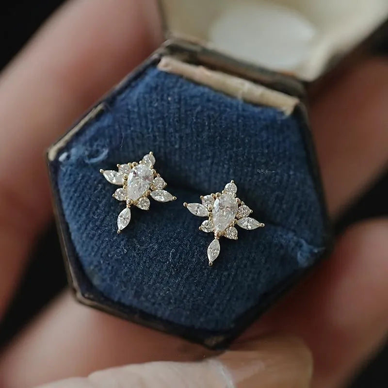 925 Sterling Silver Plated Zircon Stud Earrings - Vintage Design
