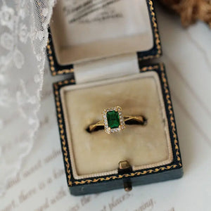 925 Silver Plated 14K Green Zircon Ring French Jewelry Gift