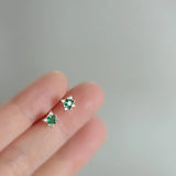 925 Silver Plated Green Zircon Stud Earrings French Vintage Jewelry