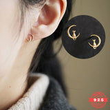 Moon Kitten Stud Earrings Silver Plated Jewelry
