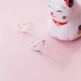 Moon Kitten Stud Earrings Silver Plated Jewelry