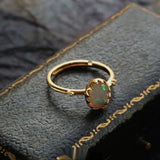 925 Silver Plated Opal Zircon Retro Ring Necklace Set Girl Gift