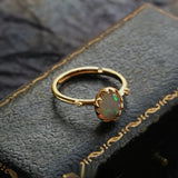 925 Silver Plated Opal Zircon Retro Ring Necklace Set Girl Gift
