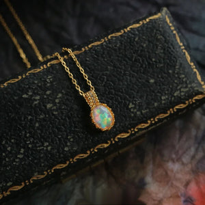 925 Silver Plated Opal Zircon Retro Ring Necklace Set Girl Gift