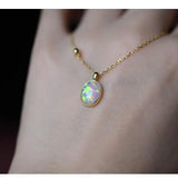 925 Silver 14K Opal Pendant Zircon Necklace French Retro Jewelry