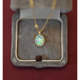 925 Silver 14K Opal Pendant Zircon Necklace French Retro Jewelry