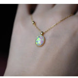 925 Silver 14K Opal Pendant Zircon Necklace French Retro Jewelry