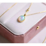 925 Silver 14K Opal Pendant Zircon Necklace French Retro Jewelry