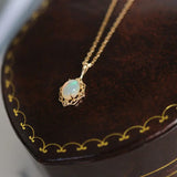 925 Silver Plated Opal Zircon Retro Gemstone Ring Necklace Set