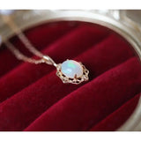 925 Silver Plated Opal Zircon Retro Gemstone Ring Necklace Set