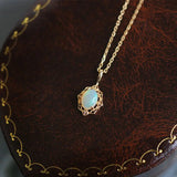 925 Silver Plated Opal Zircon Retro Gemstone Ring Necklace Set