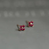 925 Silver Plated 14K Red Zircon Flower Stud Earrings Wedding Jewelry
