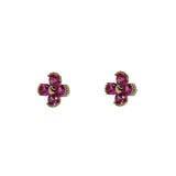 925 Silver Plated 14K Red Zircon Flower Stud Earrings Wedding Jewelry