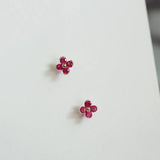 925 Silver Plated 14K Red Zircon Flower Stud Earrings Wedding Jewelry