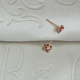 925 Silver Plated 14K Red Zircon Flower Stud Earrings Wedding Jewelry