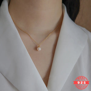 925 Sterling Silver Plated Pearl Necklace Light Ladies Wedding Chain Jewelry