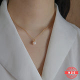 925 Sterling Silver Plated Pearl Necklace Light Ladies Wedding Chain Jewelry