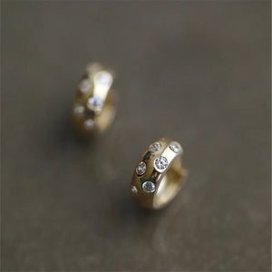 925 Silver Plated 14K Zircon Hoop Earrings Women Jewelry