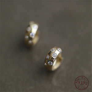 925 Silver Plated 14K Zircon Hoop Earrings Women Jewelry