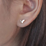 925 Silver Plated Zircon Butterfly Stud Earrings Light Wedding Jewelry