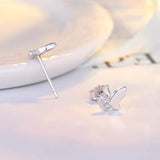 925 Silver Plated Zircon Butterfly Stud Earrings Light Wedding Jewelry