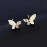 925 Silver Plated Zircon Butterfly Stud Earrings Light Wedding Jewelry