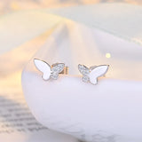 925 Silver Plated Zircon Butterfly Stud Earrings Light Wedding Jewelry