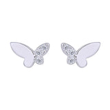 925 Silver Plated Zircon Butterfly Stud Earrings Light Wedding Jewelry
