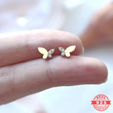 925 Silver Plated Zircon Butterfly Stud Earrings Light Wedding Jewelry
