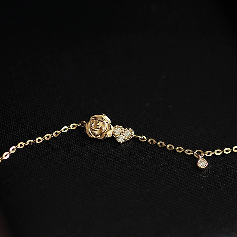 925 Silver Plated 14k Love & Rose Slim Bracelet