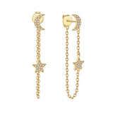 925 Silver Plated 18K Long Tassel Zircon Star Moon Stud Earrings