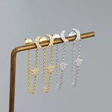 925 Silver Plated 18K Long Tassel Zircon Star Moon Stud Earrings