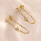 925 Silver Plated 18K Long Tassel Zircon Star Moon Stud Earrings