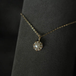 925 Silver Plating Pearl Necklace Zircon Flower Pendant Wedding Jewelry