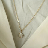 925 Silver Plating Pearl Necklace Zircon Flower Pendant Wedding Jewelry