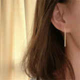 925 Silver Plating 14K Sparkling Long Earrings