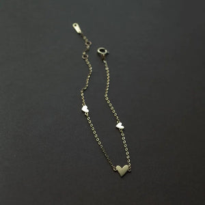 925 Silver Plating 14K Three Heart Bracelet Women Jewelry Gift