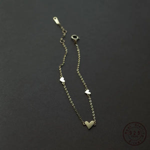 925 Silver Plating 14K Three Heart Bracelet Women Jewelry Gift