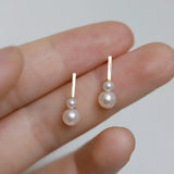 925 Silver Plating 14K Two Pearl Earrings Women Wedding Jewelry