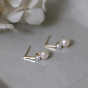 925 Silver Plating 14K Two Pearl Earrings Women Wedding Jewelry