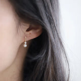 925 Silver Plating 14K Two Pearl Earrings Women Wedding Jewelry