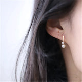 925 Silver Plating 14K Two Pearl Earrings Women Wedding Jewelry
