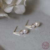 925 Silver Plating 14K Two Pearl Earrings Women Wedding Jewelry