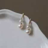 925 Silver Plating 14K Two Pearl Earrings Women Wedding Jewelry